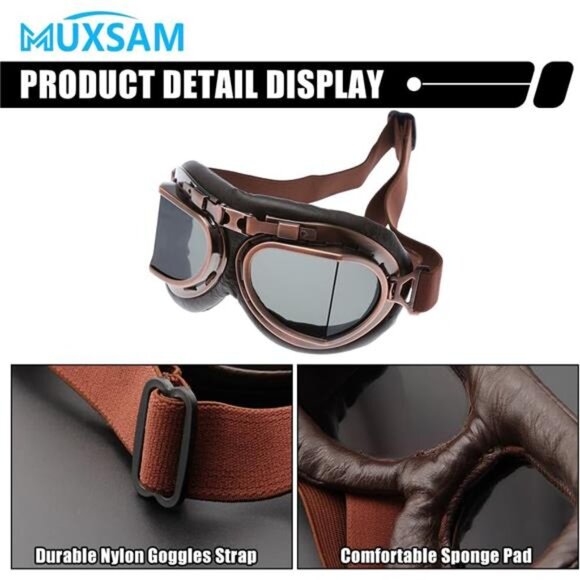 MUXSAM Vintage Motorcycle Goggles, ATV Motocross Goggles, Dirt Bike Racing - Picture 4 of 7